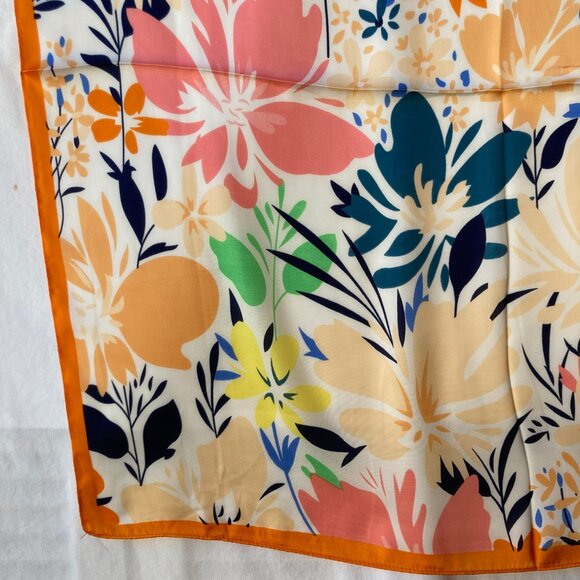 Floral Flower Scarf Wrap Multicolor Square Summer 27" X 27" Orange Blue Yellow - Picture 5 of 13